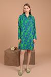 Женское платье-рубашка из вискозной ткани с цветочным узором-зеленое