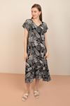 Viscose Fabric Leaf Pattern Women's Dress-Black