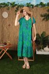 Viscose Fabric Leaf Pattern Women's Dress-Green