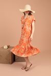 فستان من قماش الفيسكوز بنقشة أوراق الشجر-برتقالي
