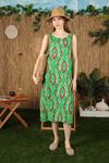 Вискозная ткань Женское платье с узором батик-Зеленый/Фуксия