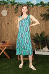 Viscose Fabric Batik Pattern Women's Dress-Mint