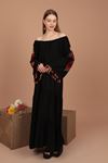 Платье женское с вышивкой из вискозной ткани-черное