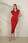 Örme Crep Kumaş Kadın Puantiyeli Elbise-Kırmızı
