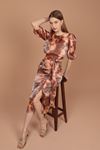 Parlak Kumaş Batik Desen Kadın Elbise-Oranj