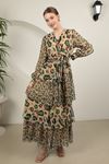 Chiffon Fabric Leopard Pattern Layered Dress-Green