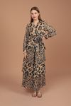 Chiffon Fabric Leopard Pattern Layered Dress-Blue