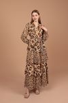 Chiffon Fabric Leopard Pattern Layered Dress-Orange