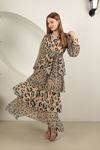 Многоярусное платье из шифоновой ткани с леопардовым узором-бирюзовый