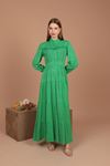 Jakar Kumaş Dantelli Kadın Elbise-Yeşil