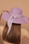Женская шляпа с соломенным бантом и деталями-Лиловый