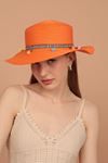 Straw Hat With Wide Ethnic Stripe-Orange