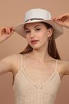 Straw Hat With Wide Ethnic Stripe-White