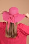 Women's Hat With Straw Bow Detail-Fuchsia