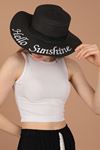 Straw Hello Sunshine Embroidered Women's Hat-Black