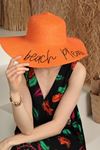 Straw Beach Please Lettered Women's Hat-Orange