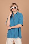 Женская рубашка с коротким рукавом из модальной ткани-Синий