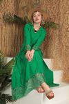 Viskon Kumaş Dantel Espirili Kadın Elbise-Yeşil