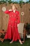 Viskon Kumaş Çıtır Çiçek Desen Kadın Elbise-Kırmızı