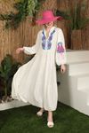 Viscose Fabric Embroidered Women's Dress-Ecru