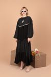 Женское платье из вискозной ткани с точечным узором - черное