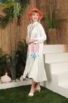 Viscose Fabric Colorful Embroidery Women's Dress-Ecru