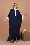 Женское платье с вышивкой из вискозной ткани-Темно синий/Молочный