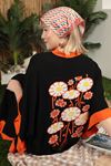 Viscose Fabric Embroidered Women's Dress-Black/Orange