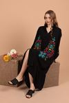 Viscose Fabric Colorful Embroidery Women's Dress-Black