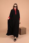 فستان نسائي قماش فيسكوز مطرز-أسود/أحمر