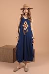 Viscose Fabric Women's Dress-Navy Blue