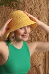 Hand Knitted Women's Straw Hat-Yellow