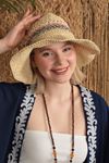 Hand Knitted Women's Straw Hat-Beige