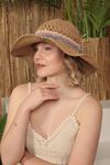 Hand Knitted Women's Straw Hat-Camel