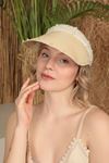 Open Straw Hat with Pearl Accessories-Beige