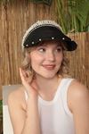 Straw Open Top Hat with Pearl Accessory-Black