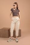 Linen Fabric Pocket Humorous Women's Trousers-Ecru