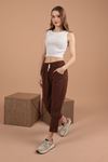 Linen Fabric Pocket Humorous Women's Trousers-Brown