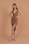 Knitwear Thick Wicking V-Neck Women's Dress-Camel Brown