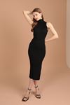 Knitwear Turtleneck Midi Length Women's Dress-Black