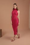 Knitwear Turtleneck Midi Length Women's Dress-Fuchsia