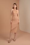 Knitwear Turtleneck Midi Length Women's Dress-Salmon Pink