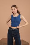 Camisole Fabric Snap Fastener Women's Blouse-Royal