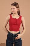 Camisole Fabric Snap Fastener Women's Blouse-Red