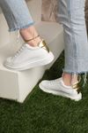 Renk Detaylı Sneakers Kadın Spor Ayakkabı-Beyaz-Gold