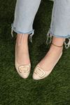 Square Buckle Leather Women's Ballerinas-Skin color