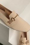 Knitwear Thin Buckle Women's Loafer Shoes-Beige