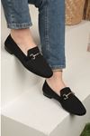 Knitwear Thin Buckle Women's Loafer Shoes-Black