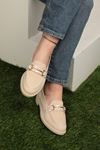 Daily Thin Buckle Cloth Loafer Women's Shoes-Beige
