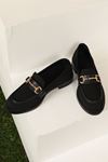 Daily Thin Buckle Cloth Loafer Women's Shoes-Black